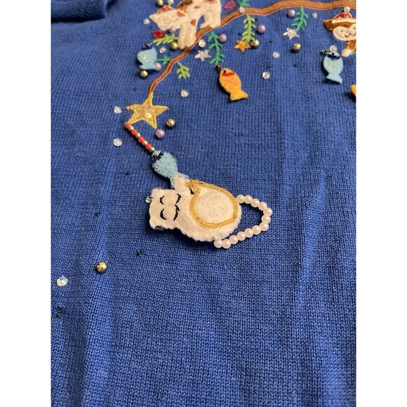 Quacker Factory Cats Playing On Christmas Tree Branch Embroidered Sweater Sz 2X - Picture 5 of 16